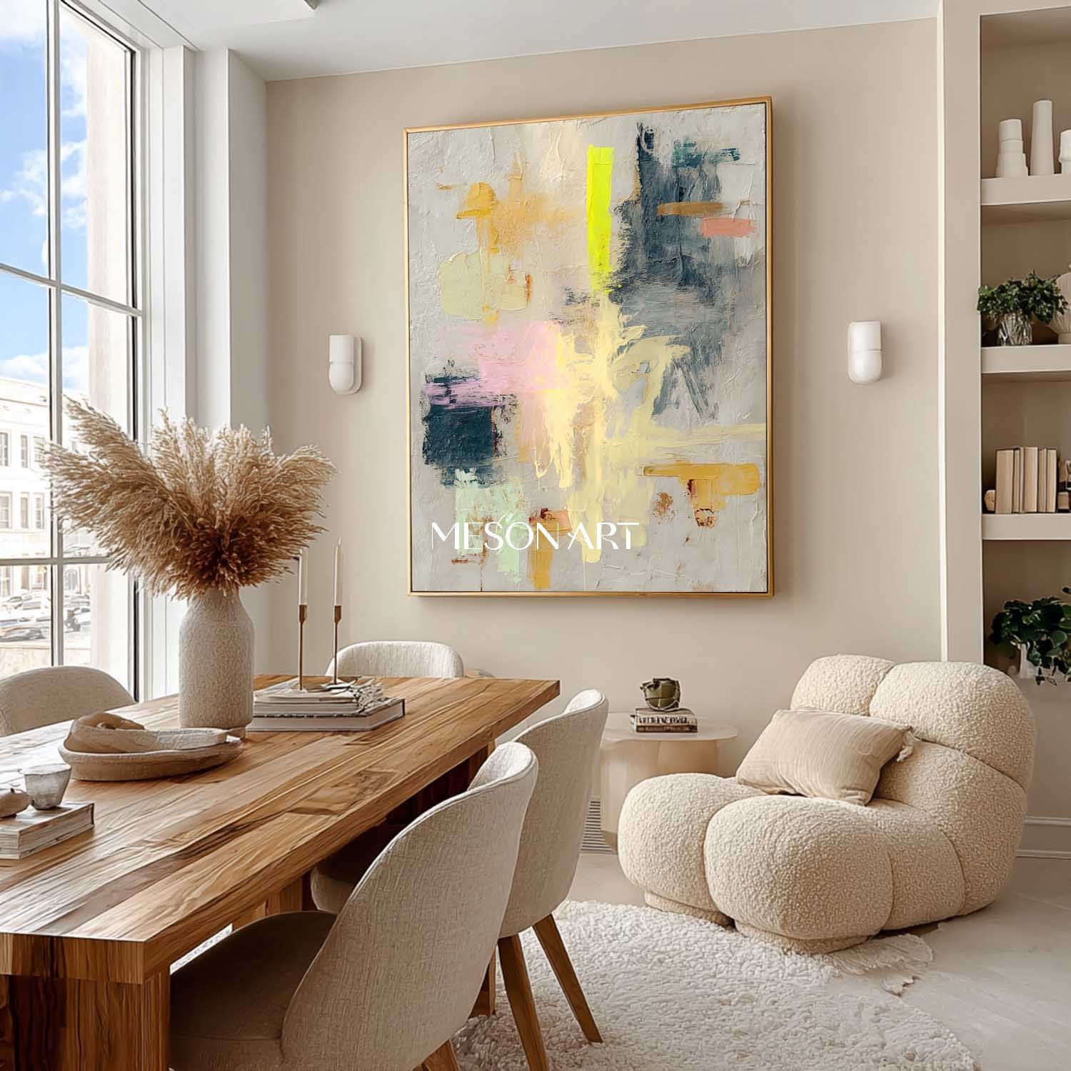 Large colorful abstract canvas art for sale Modern wall art decoration ideas Yellow abstract art