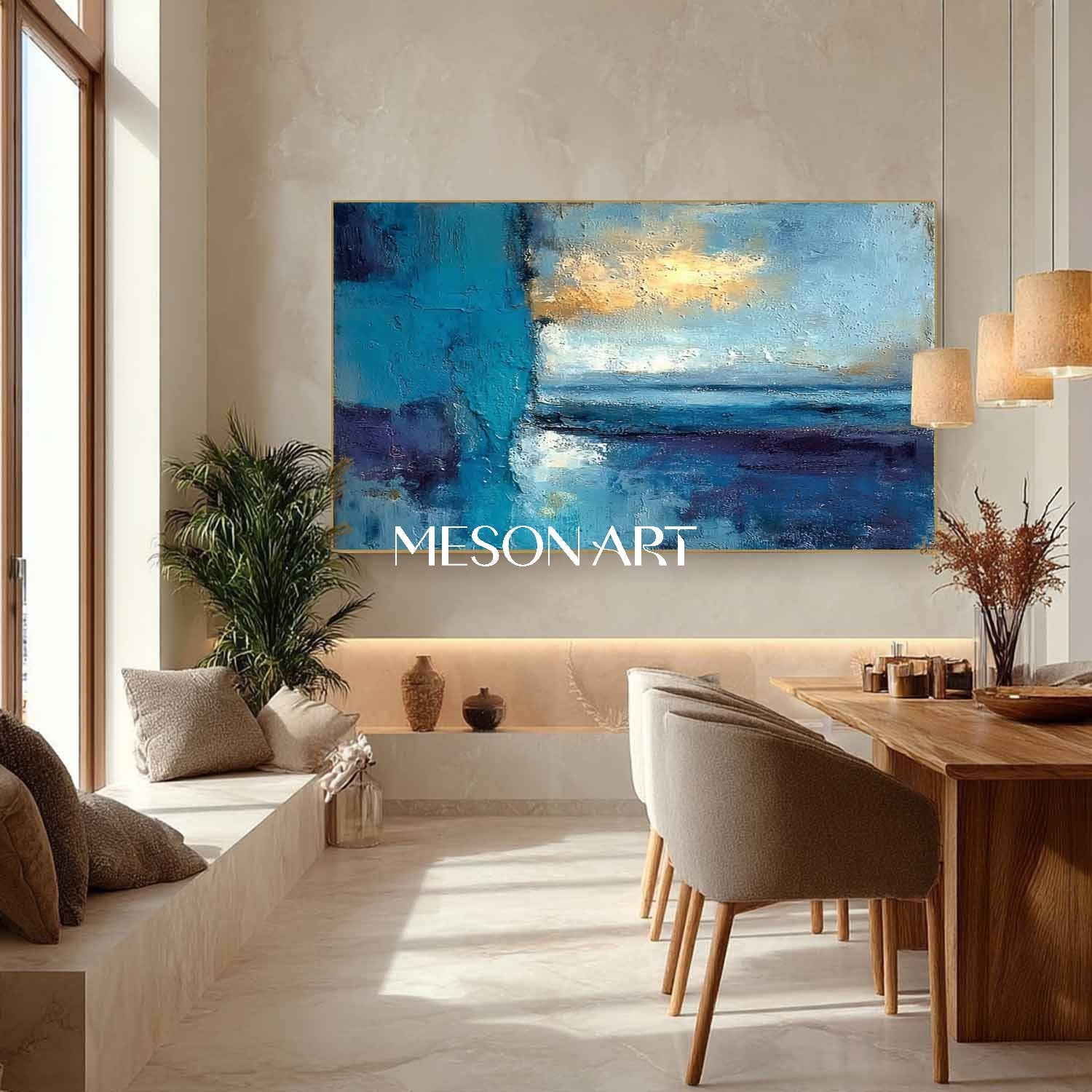 Dining Room Blue Abstract Wall Painting Blue Abstract Art for Sale