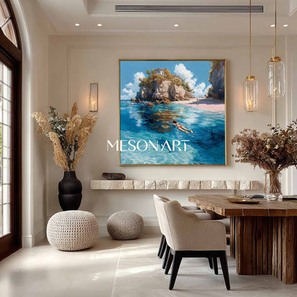 Beach Swimmer Artwork Coastal Swimming Art Woman Swimming Wall Art Summer Water Art Printing