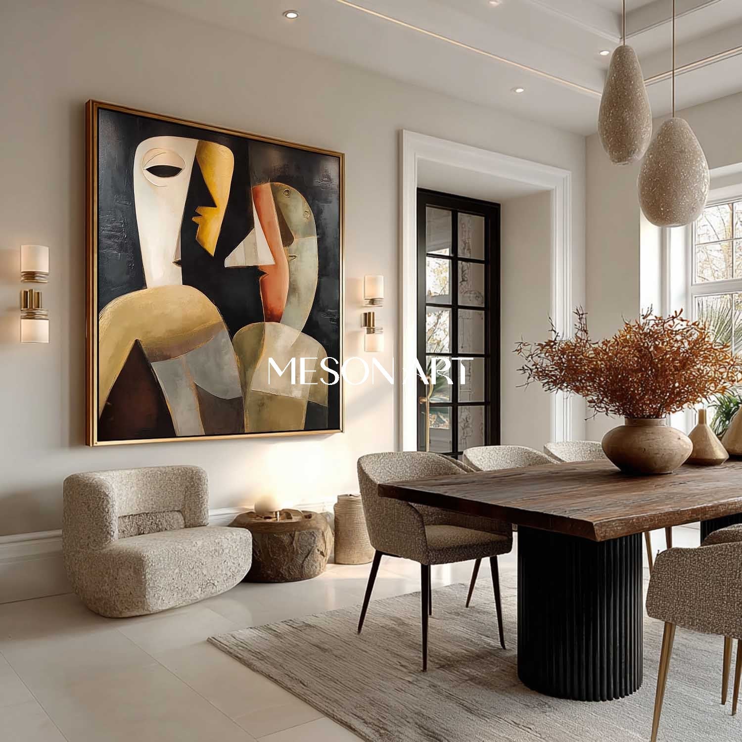 Square Picasso Style Abstract Black Cubism Oil Painting Office Bedroom