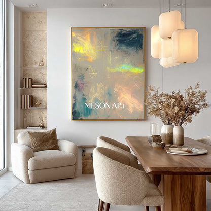 Large Gold and light blue abstract canvas art for sale modern wall art decor gold abstract art