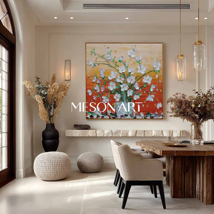 Hand-Painted Abstract Flower Painting on Canvas – Bedroom Wall Decor by Mesonart