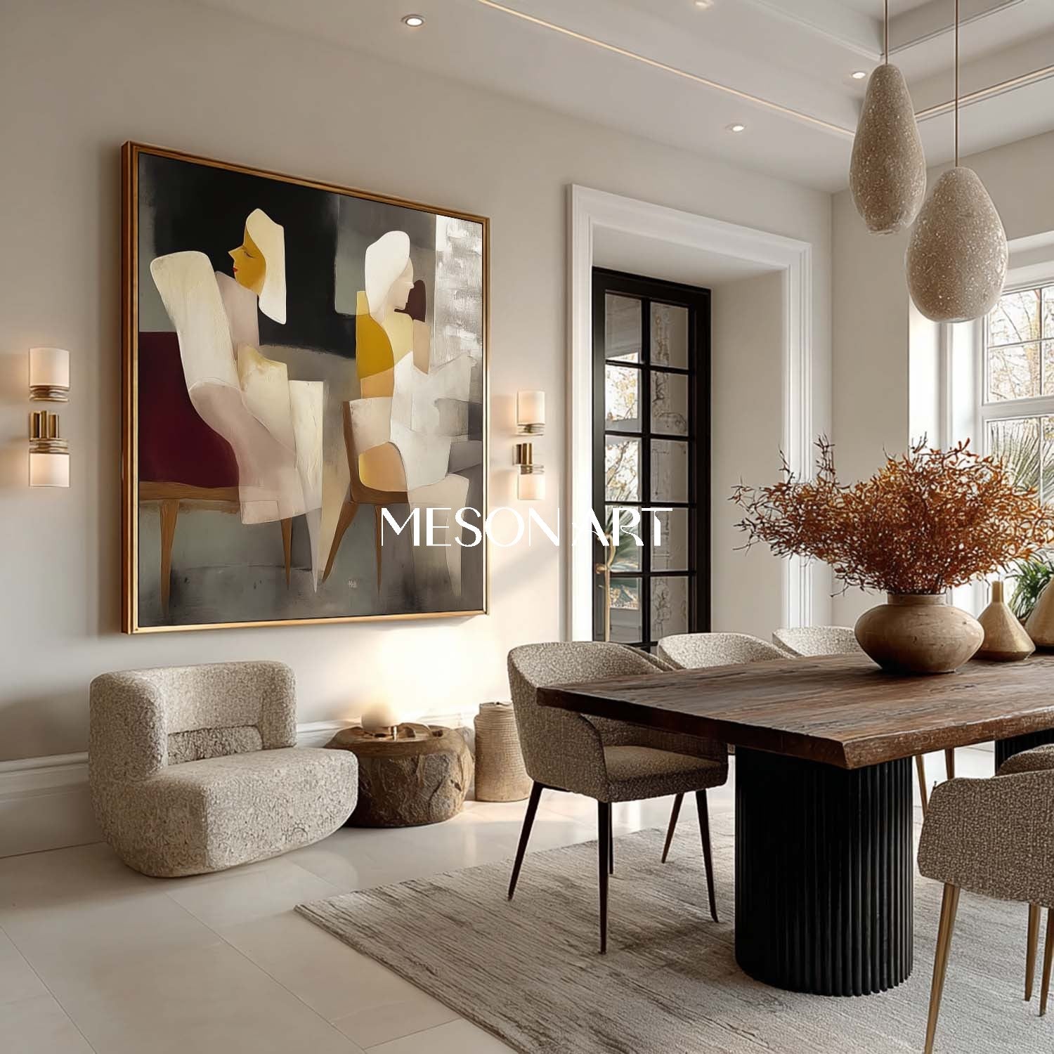 Framed 24×24 Canvas Hand-Painted Wall Decor Modern Cubism Minimalist 