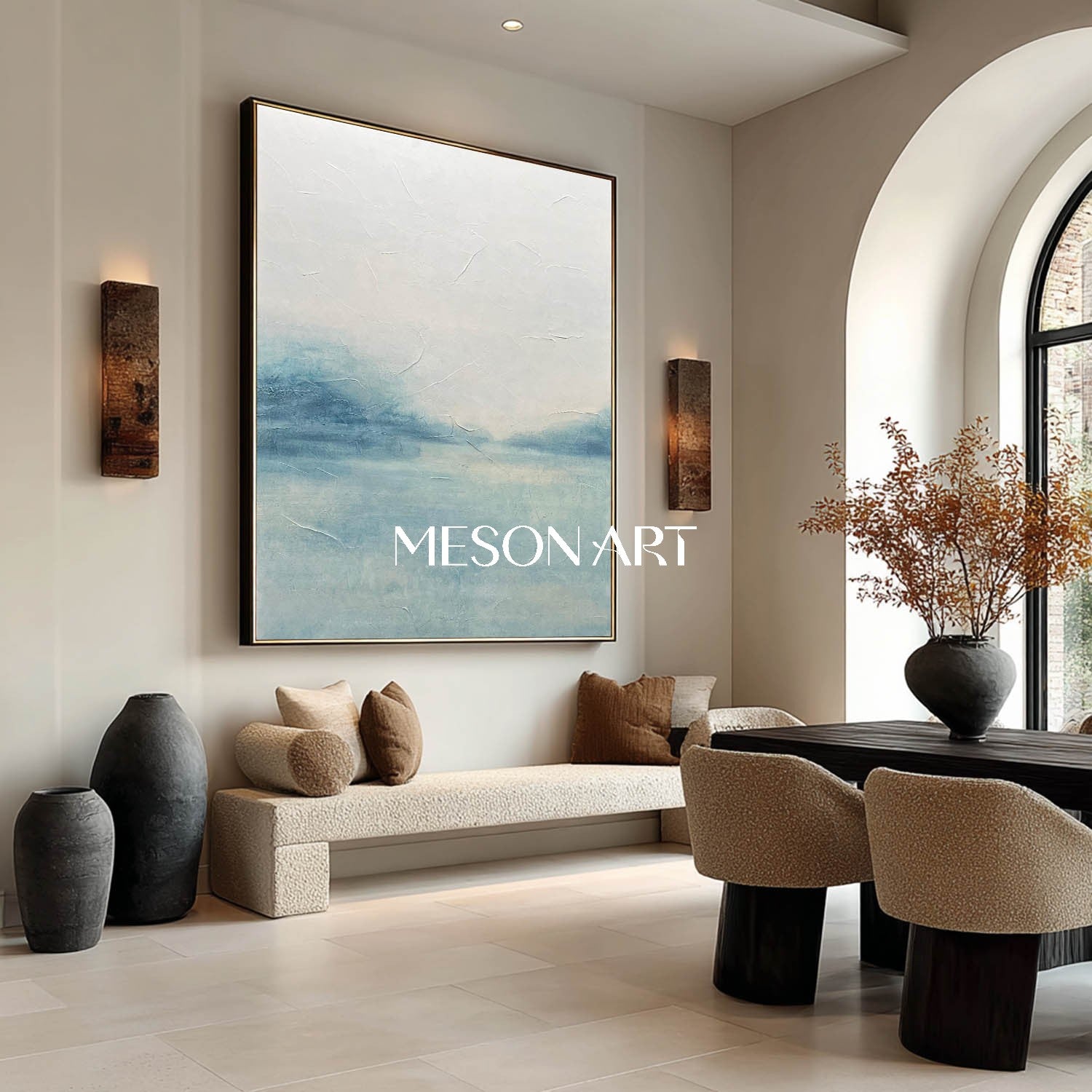 Light Gray Blue Abstract Art, Light Gray Blue Minimalist Abstract Canvas Wall Decoration