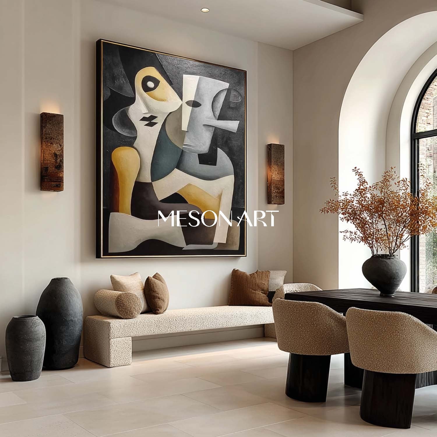 Surreal Abstract Painting Picasso Style Wall Decor Original Cubist Art