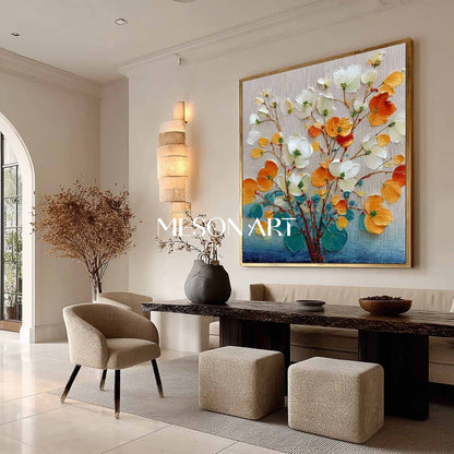 Contemporary Botanical Wall Art – Hand-Painted Flower Canvas |Mesonart
