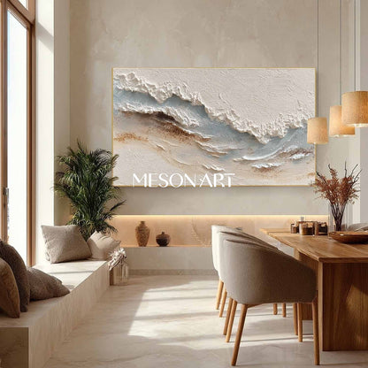Large 3D Off-White Sea Texture Painting White Plaster Abstract Canvas Wall Art Decoration
