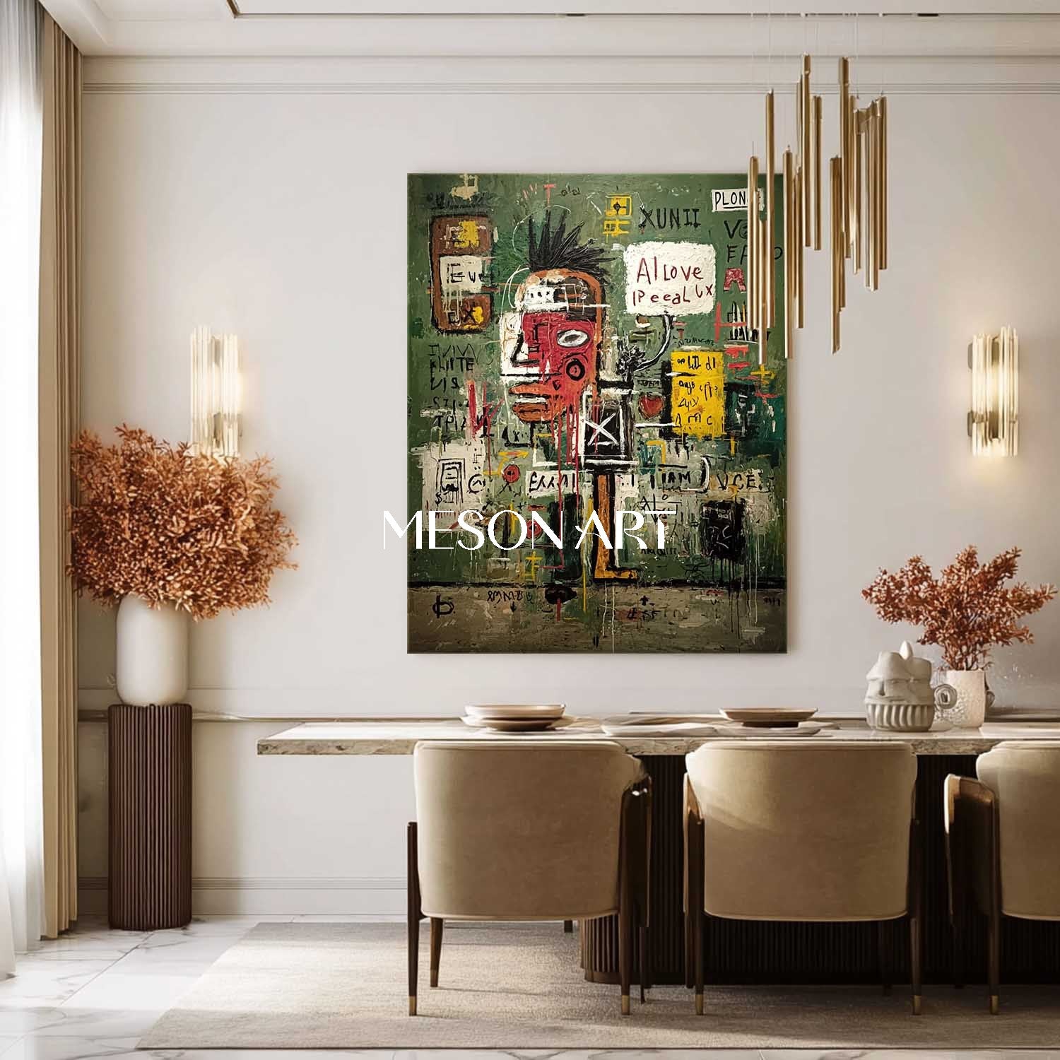 Abstract Graffiti Expressionist Painting Basquiat Inspired Wall Art