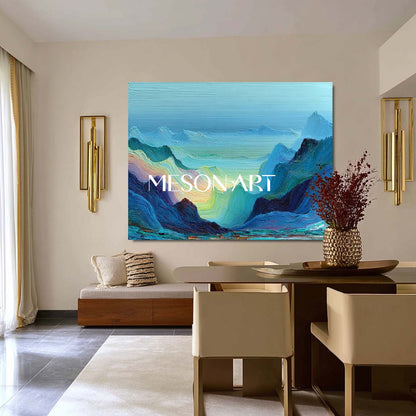 Misty Blue Mountains Wall Art – Textured Abstract Landscape Canvas