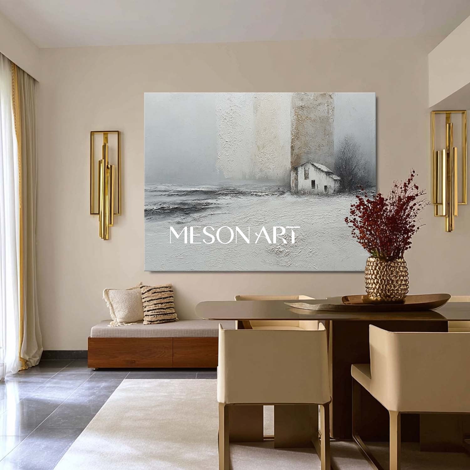 Gray Landscape Abstract Art Gray Minimalist Wall Art Living Room Decor