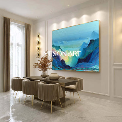 Misty Blue Mountains Wall Art – Textured Abstract Landscape Canvas