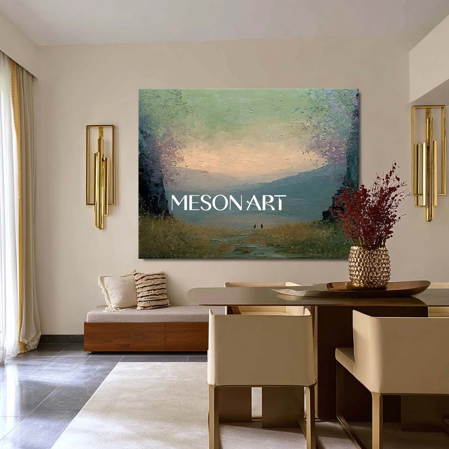 Large Nature Wall Decor – Textured Impasto Landscape Sunset Wall Art