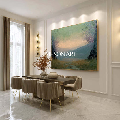 Large Nature Wall Decor – Textured Impasto Landscape Sunset Wall Art