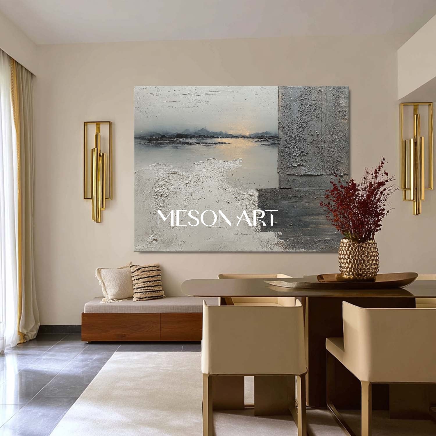 オリジナルのわびさびグレー抽象風景テクスチャ絵画を購入する – MesonArt