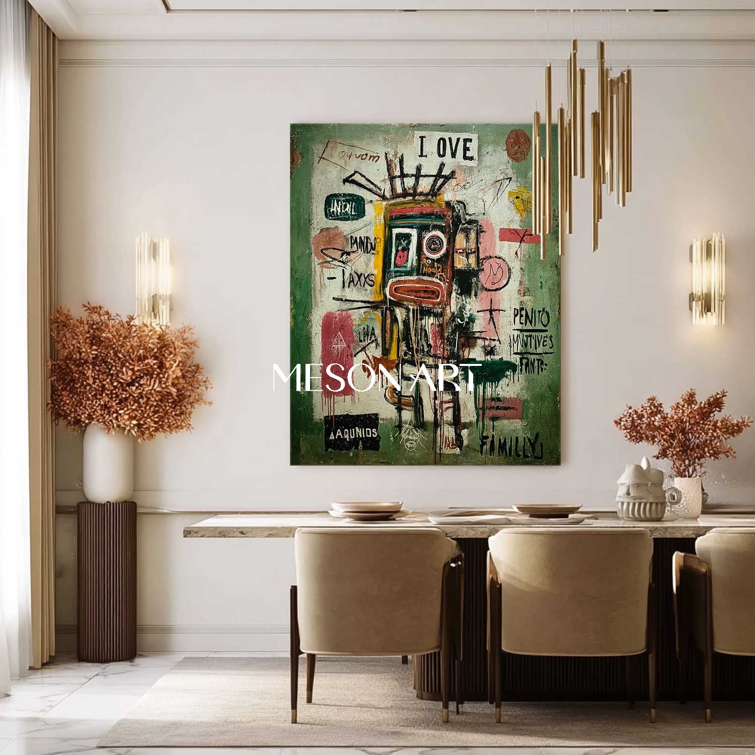 Basquiat Style Green Grafitti Abstract Wall Art Canvas Bedroom On Sale