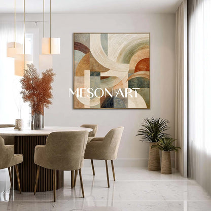 Large Geometric Abstract Wall Art Decor – Beige, Gold & Terracotta Canvas