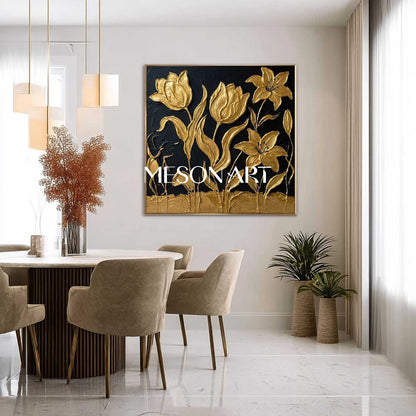 Handmade Black And Gold Tulip Oil Painting Luxury Canvas Painting