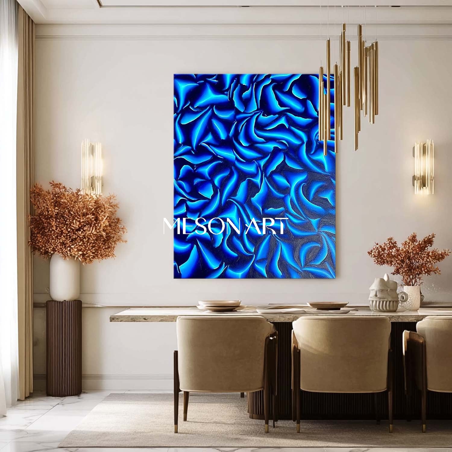 Contemporary Blue Geometric Abstract Painting Modern Wall Art Canvas