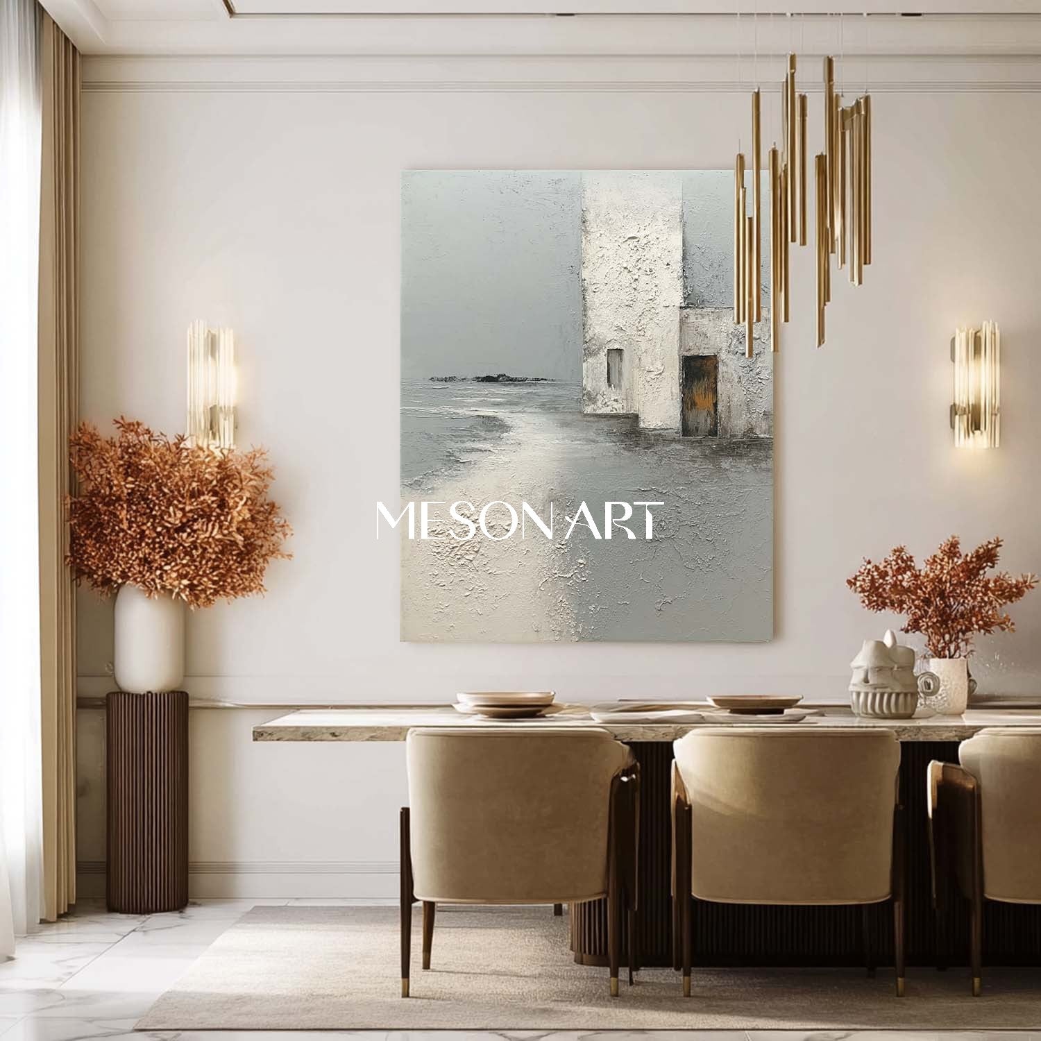 オリジナルわびさびテクスチャードグレーウォールアート垂直抽象絵画