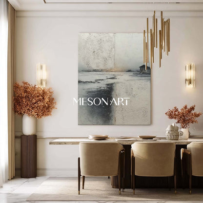 3D Large Gray Minimalist Landscape Painting Abstract Texture Wall Art