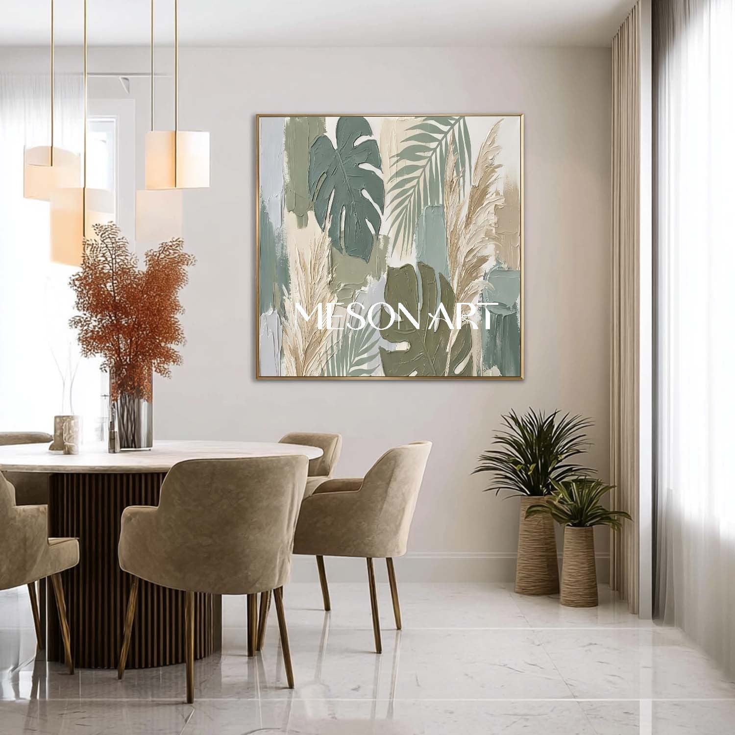 Sage Green Wall Art Impasto Botanical Painting Calming Bedroom Wall Decor