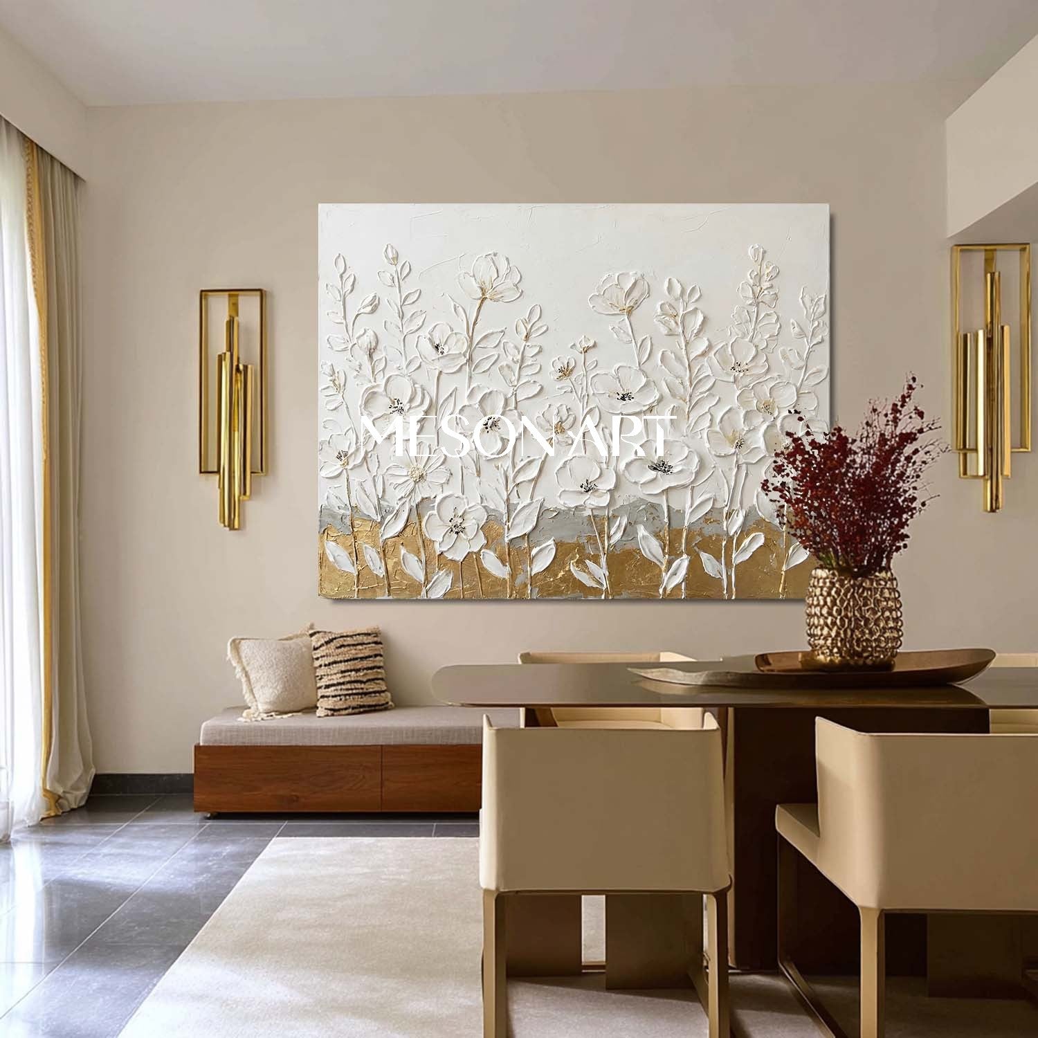 Horizontal Abstract Floral Painting Modern Farmhouse Floral Painting