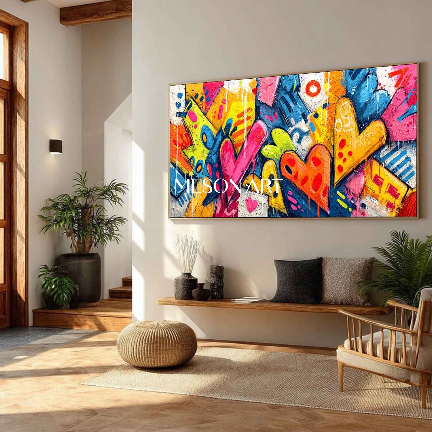 Large heart shaped cartoon graffiti abstract art Heart shaped graffiti home wall art decor ideas