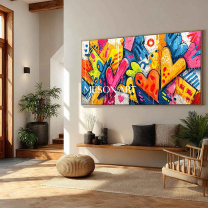 Large heart shaped cartoon graffiti abstract art Heart shaped graffiti home wall art decor ideas