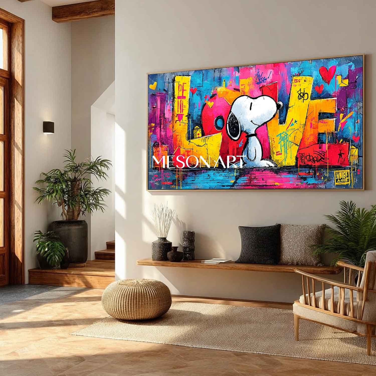 LOVE and Snoopy graffiti abstract art Snoopy pop canvas art Snoopy and LOVE wall decor