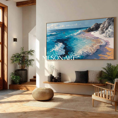 Large 3D Beach Waves Abstract Art Beach Seaside Canvas Wall Art Decoration For Sale