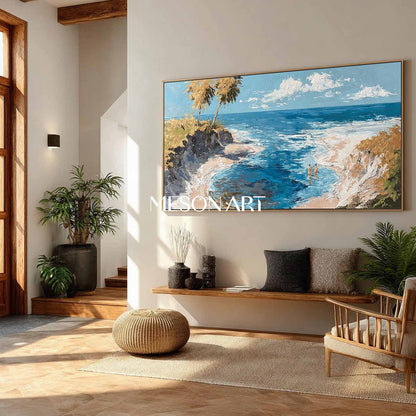 Large 3D Seaside Beach Abstract Art Coastal Vacation Canvas Wall Art Decoration For Sale