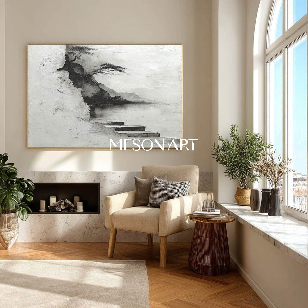 Black and white ink landscape paintings Wabi-sabi wall art decoration Ink landscape paintings