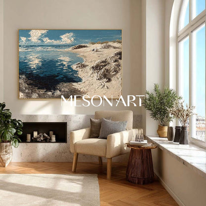 Large 3D Coastal Art Printing for Bathroom Framed Ocean Artwork Coastal Canvas Wall Art