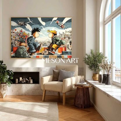 Anti-War Surreal Art – Innocent Kids Beneath a Sky of Conflict