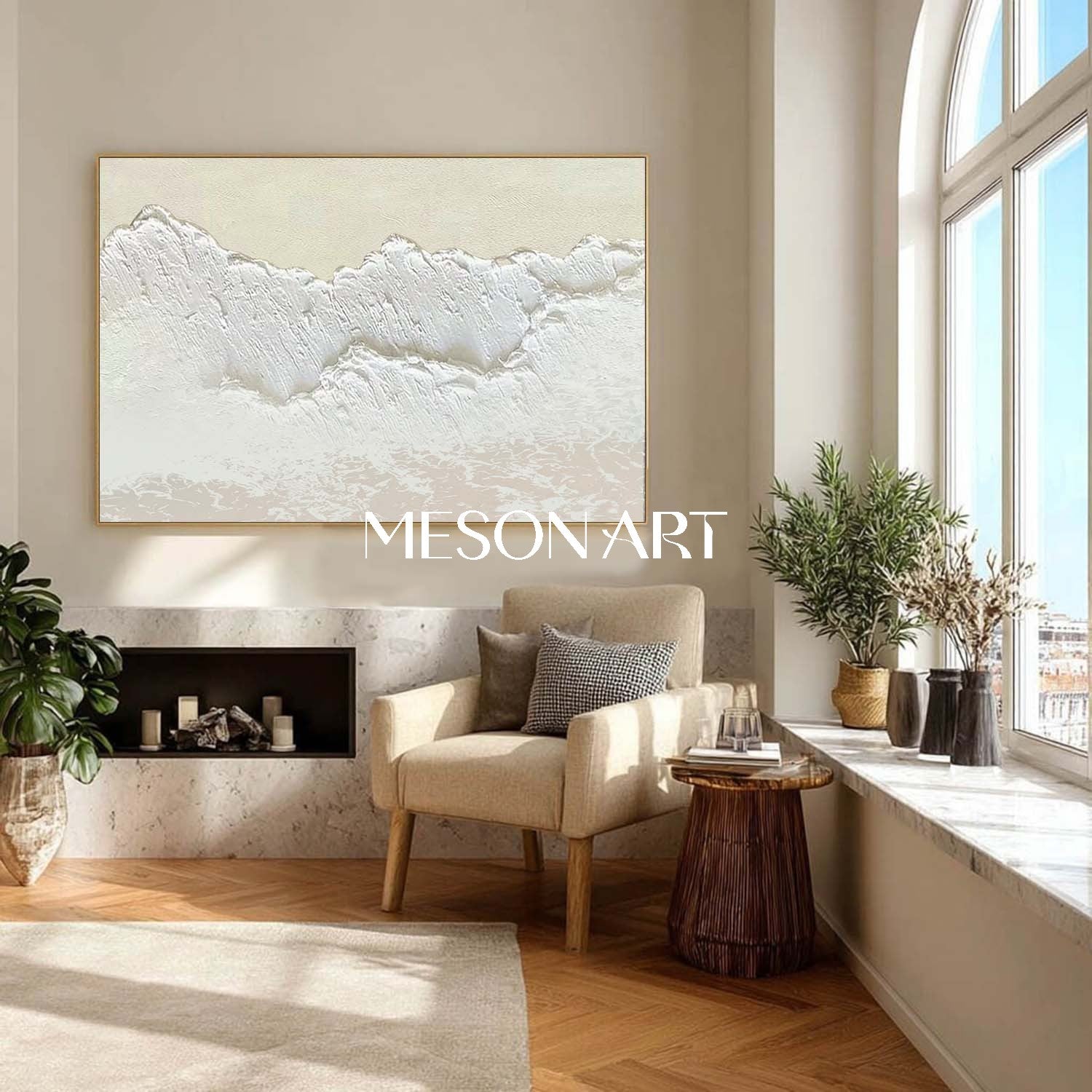 Large White And Beige Wave Wall Art Decor Minimalist Wave Art Wall Decoration