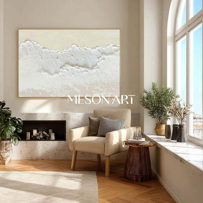 Large White And Beige Wave Wall Art Decor Minimalist Wave Art Wall Decoration
