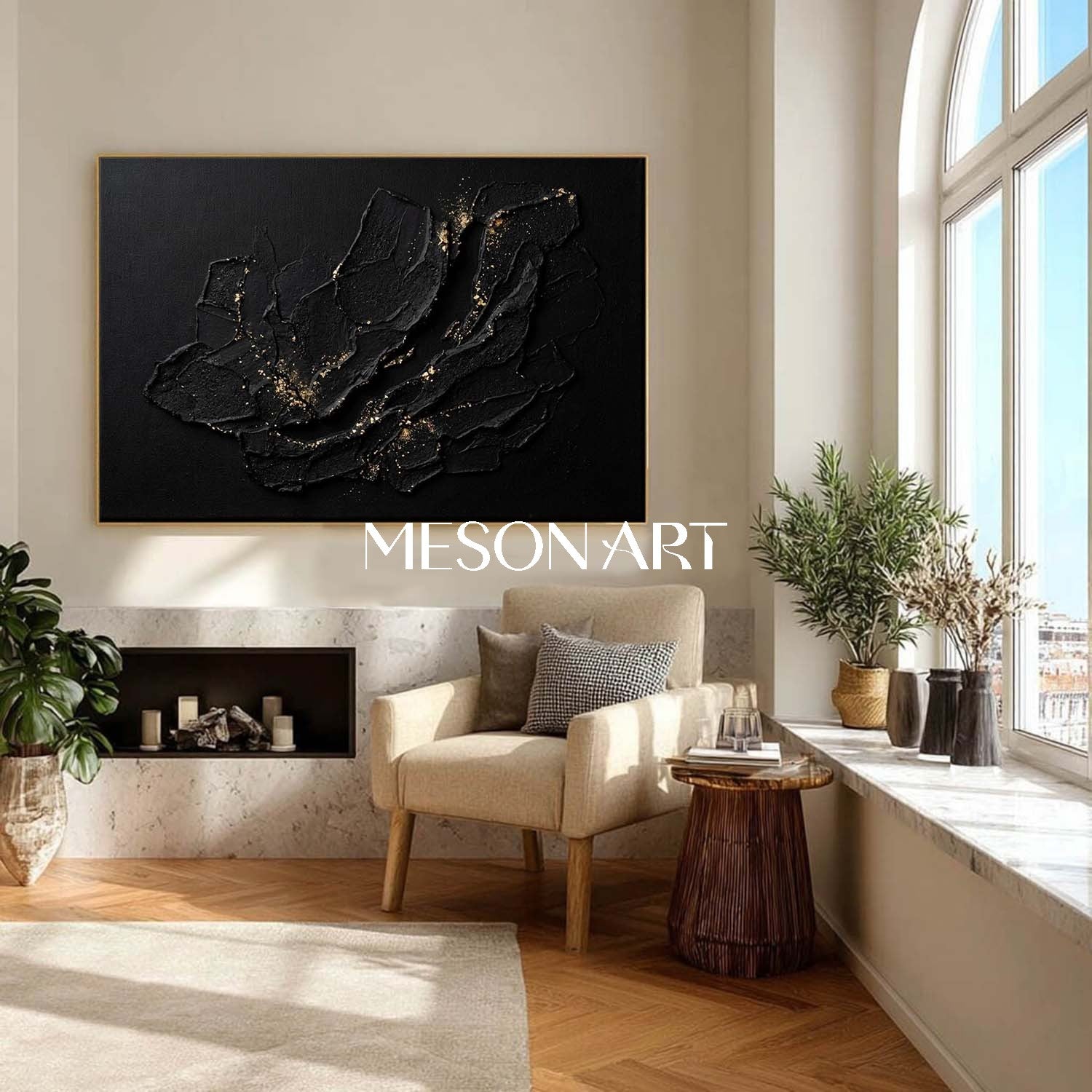 Organic Abstract Wall Art, Fluid 3D Plaster Canvas, Dark Floral Abstract, Magma Texture Painting.