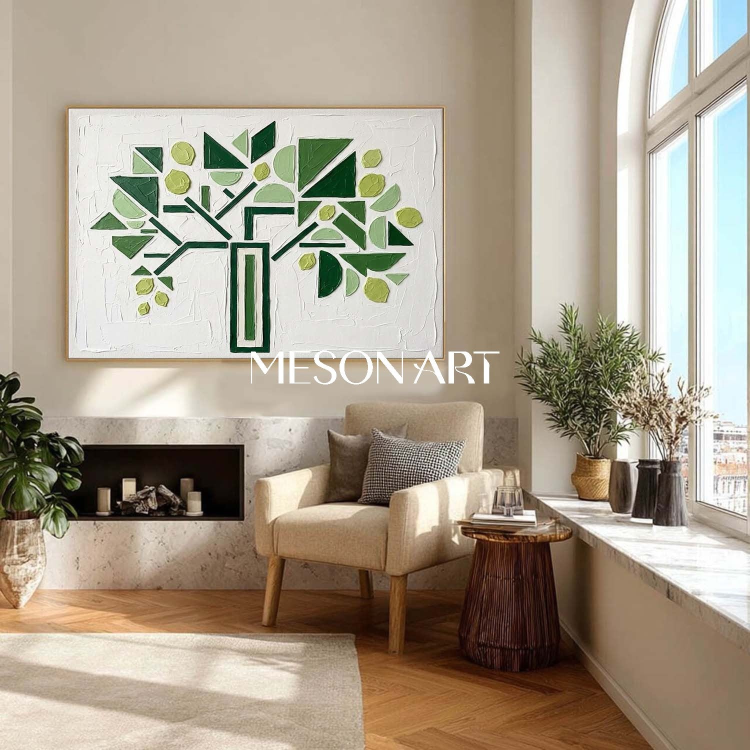 Horizontal Abstract Green Tree Canvas | 3D Textured Art | MesonArt