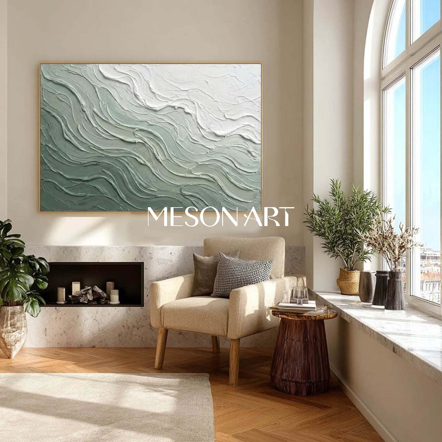 Green Abstract Ocean Wall Art Decor Sea Minimalist Art Canvas Painting