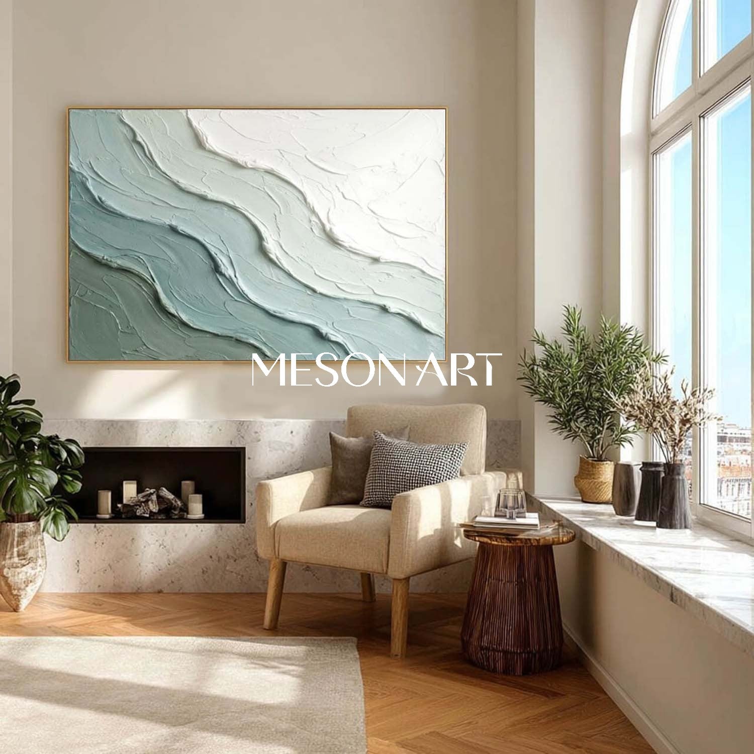 Green Abstract Ocean Wall Art Decor Sea Minimalist Art Wall Painting