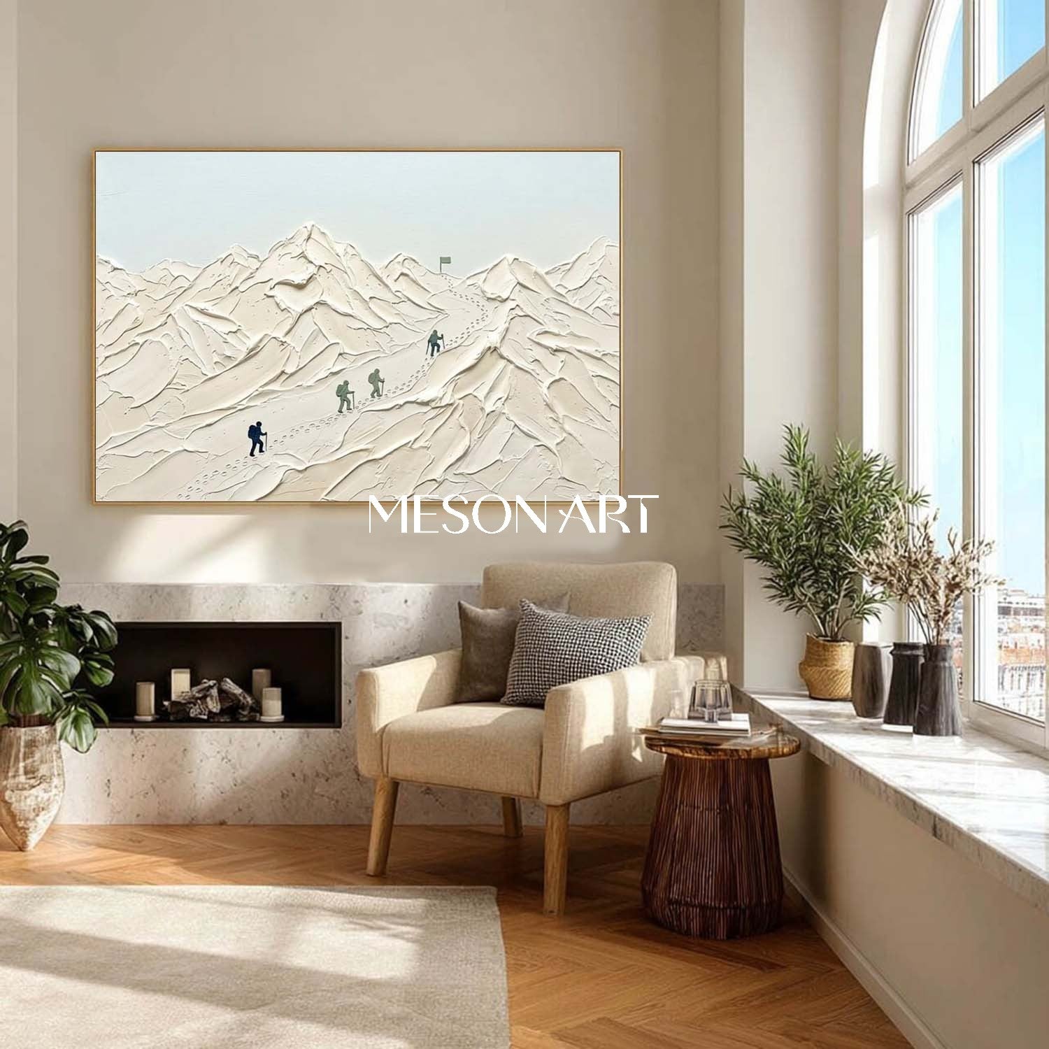3D Textured White Snow Mountain Climber Canvas Wall Art for Modern Home