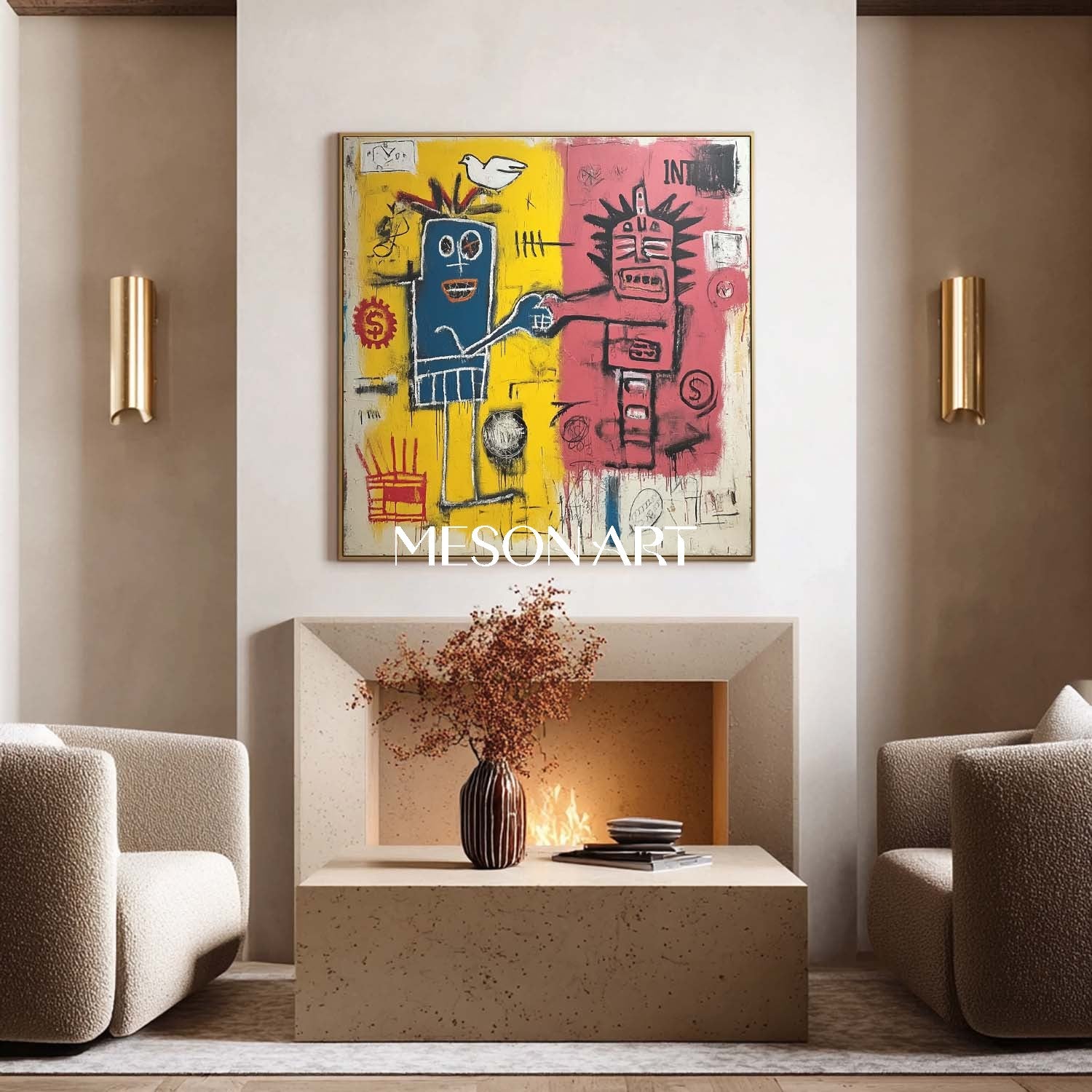Handmade Basquiat Inspired Mixed Media Framed Canvas Gallery Art Sale
