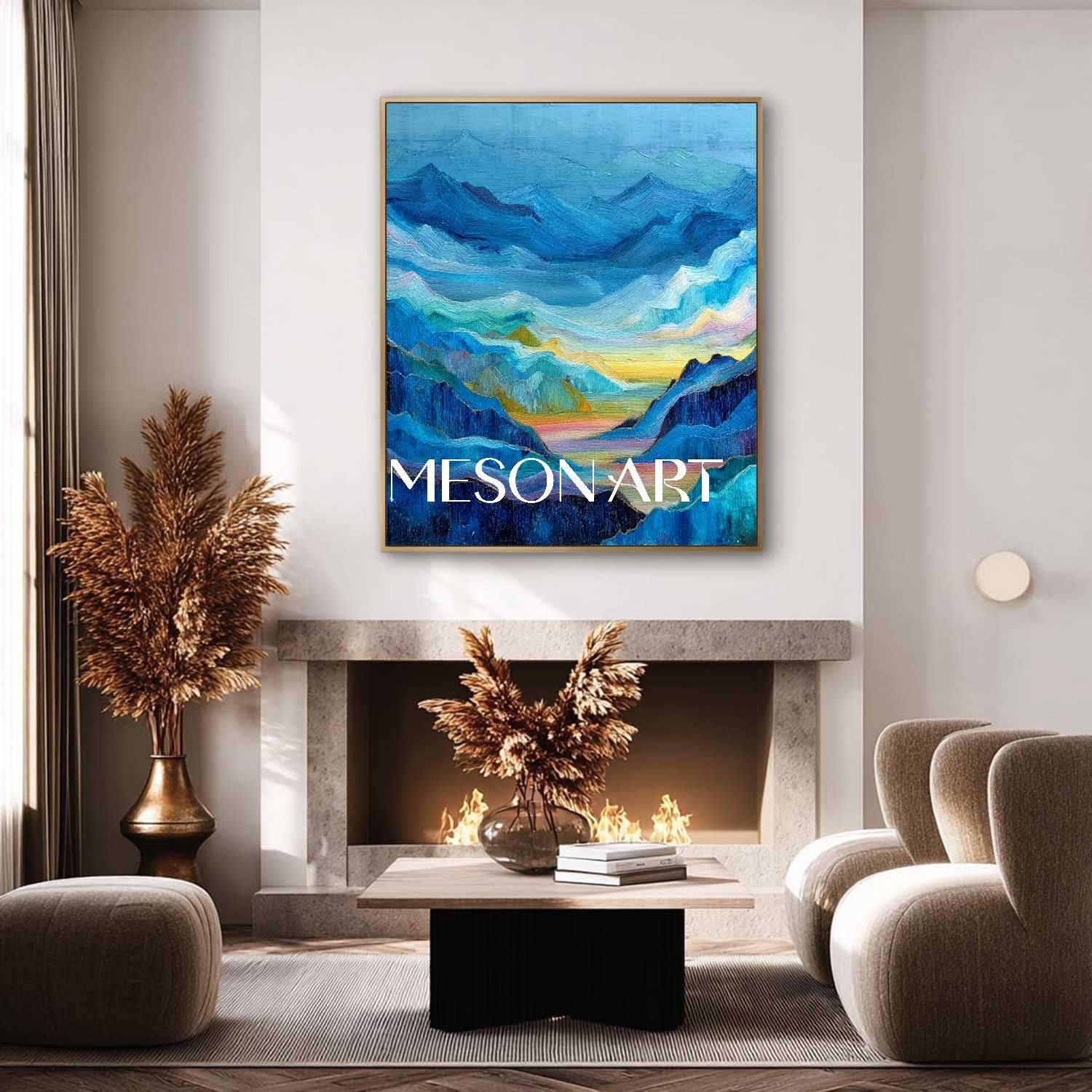 Misty Blue Mountain Canvas - Abstract Textured Landscape Art