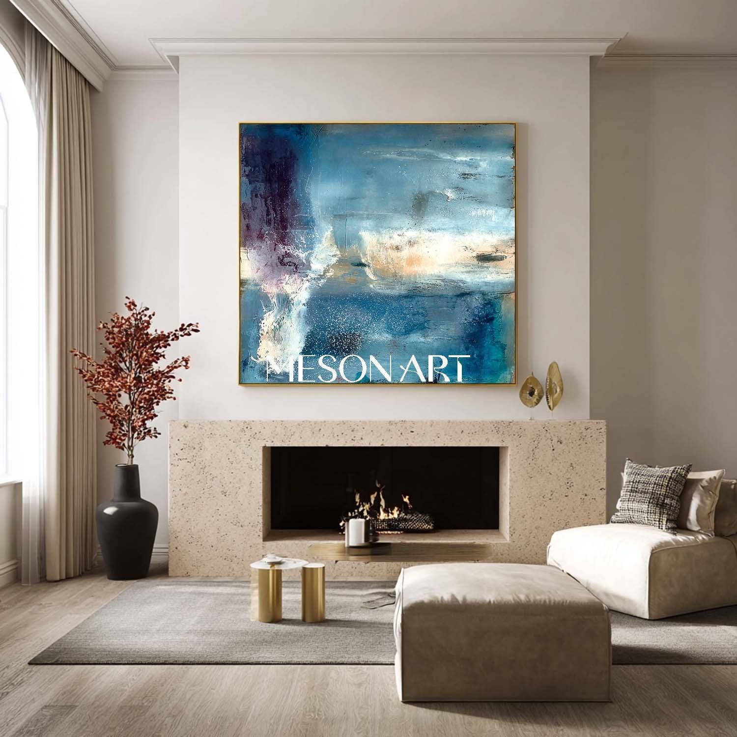 Fireplace Blue Abstract Wall Painting Blue Abstract Art for Sale