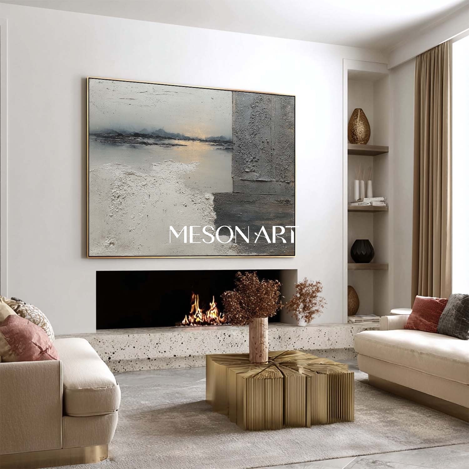 オリジナルのわびさびグレー抽象風景テクスチャ絵画を購入する – MesonArt