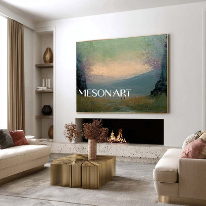 Large Nature Wall Decor – Textured Impasto Landscape Sunset Wall Art