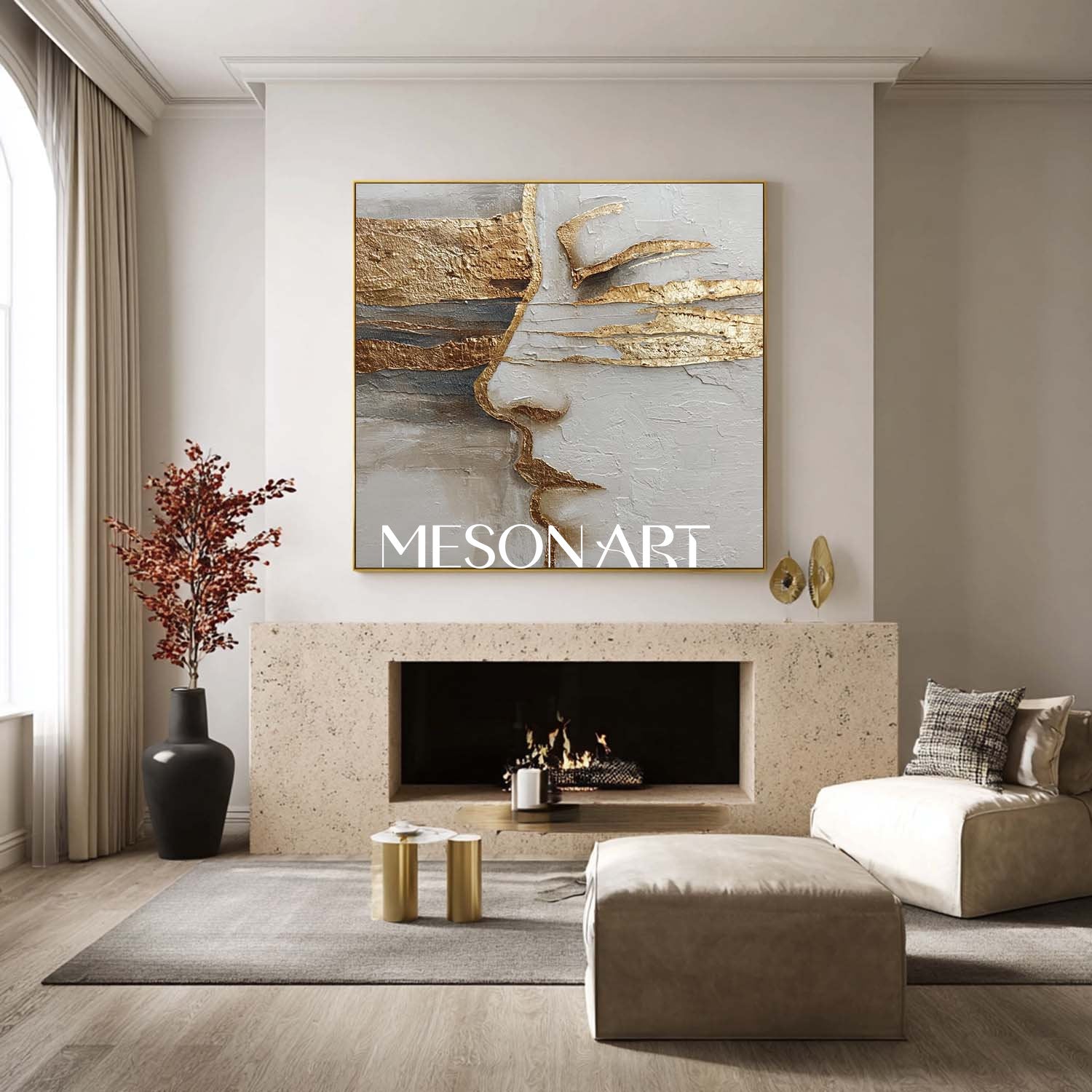 Gold and Gray Abstract Textured Wall Art Modern Textured Canvas for Home Décor