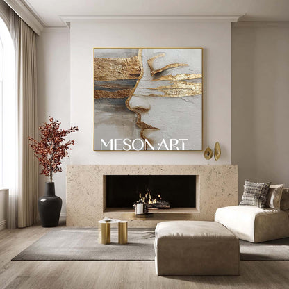 Gold and Gray Abstract Textured Wall Art Modern Textured Canvas for Home Décor