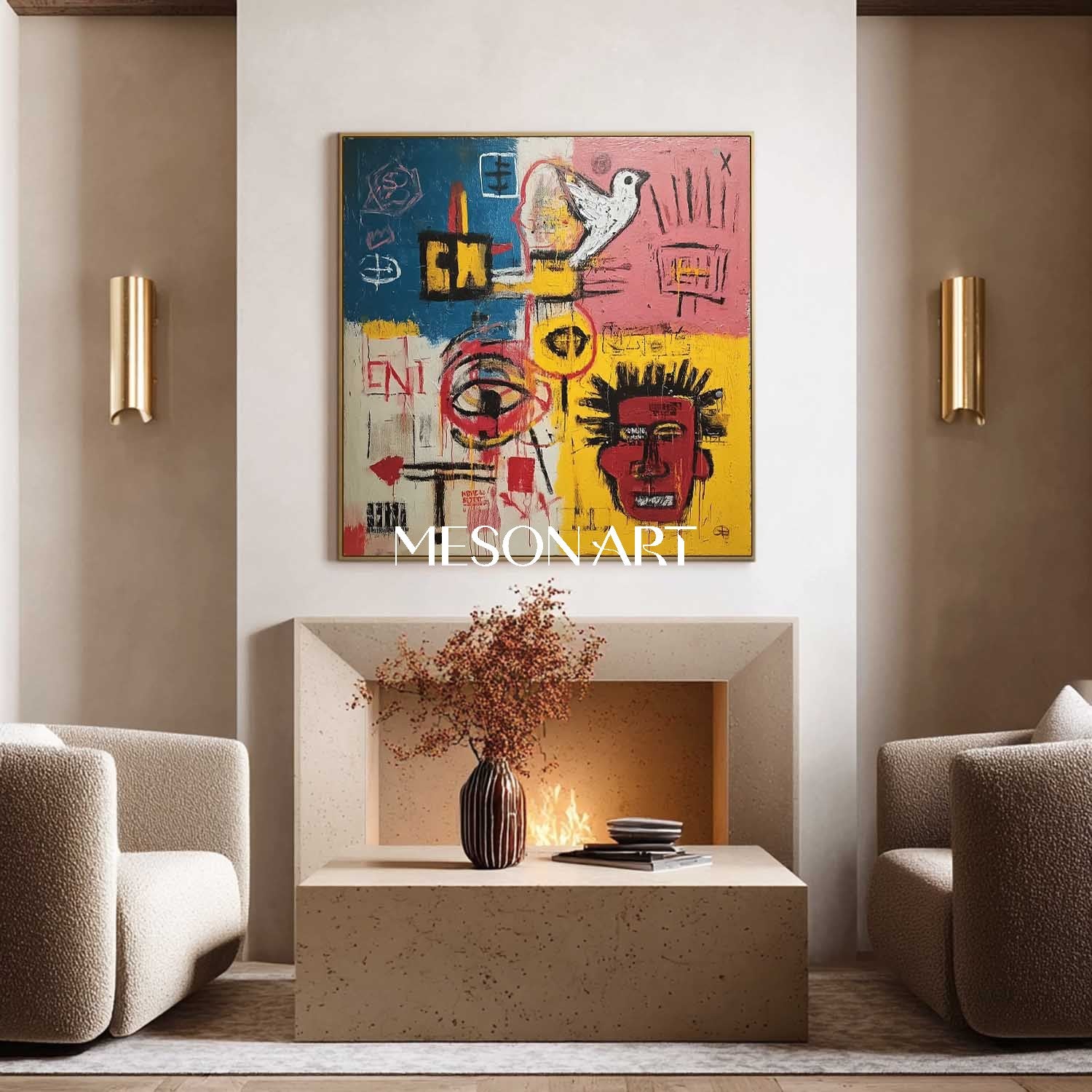 Graffiti Inspired Pop Art Canvas Bold Colors Urban Symbols Modern Wall