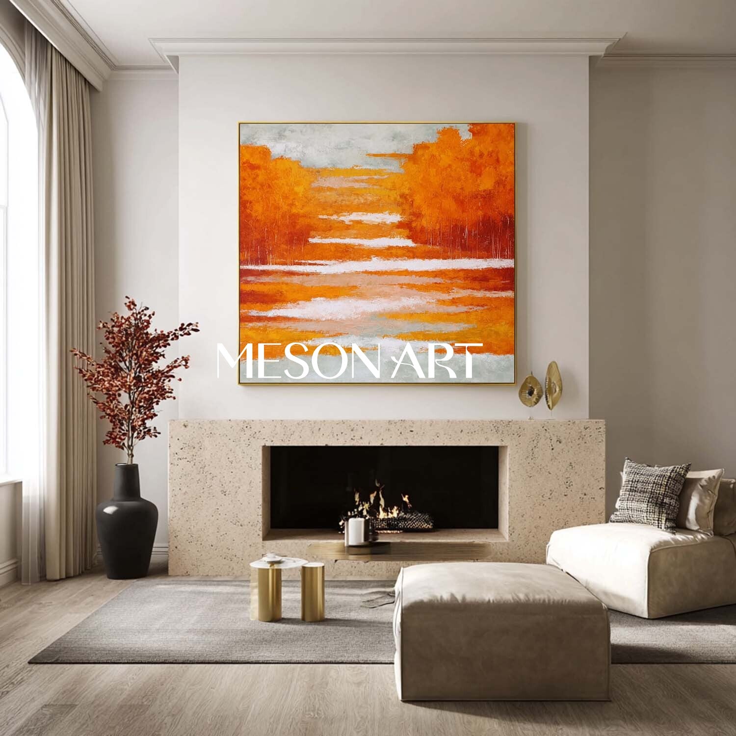 Fall Wall Art Abstract Orange Autumn Colors Canvas for Living Room